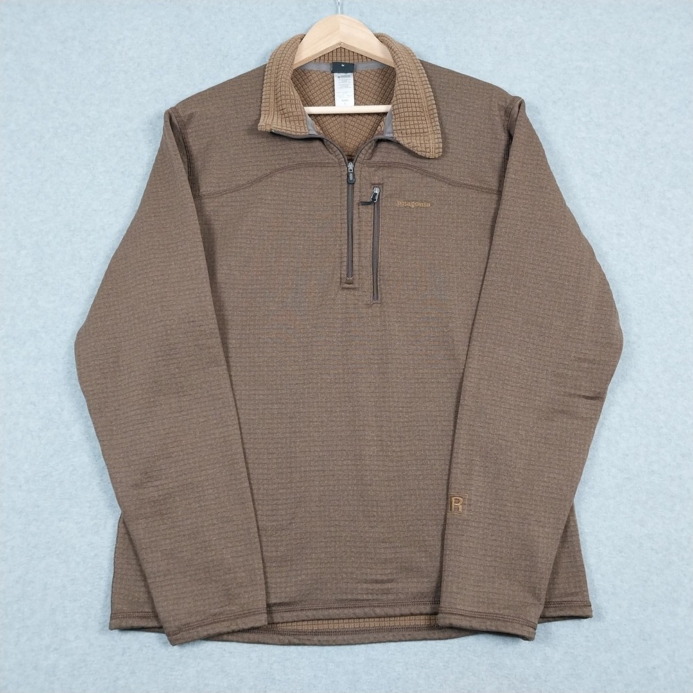 Patagonia R1 Pullover Mens Large Brown Half Zip Grid Fleece Outdoor